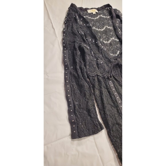 Rebellion Girls BLACK STUDDED LACE FAUX SUEDE CARDIGAN DUSTER Size Small‎ - Picture 7 of 8